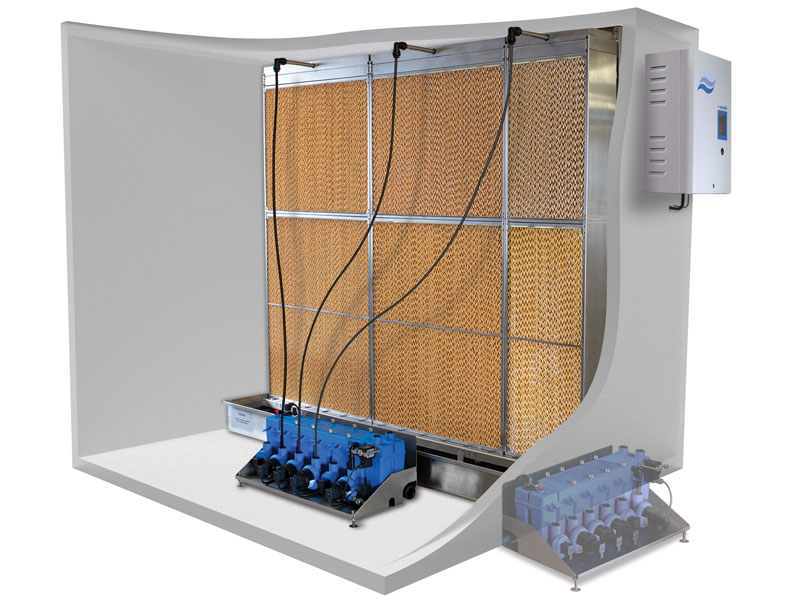 With adiabatic (cold water) humidifiers the most important service requirement is related to hygiene rather than scale management.